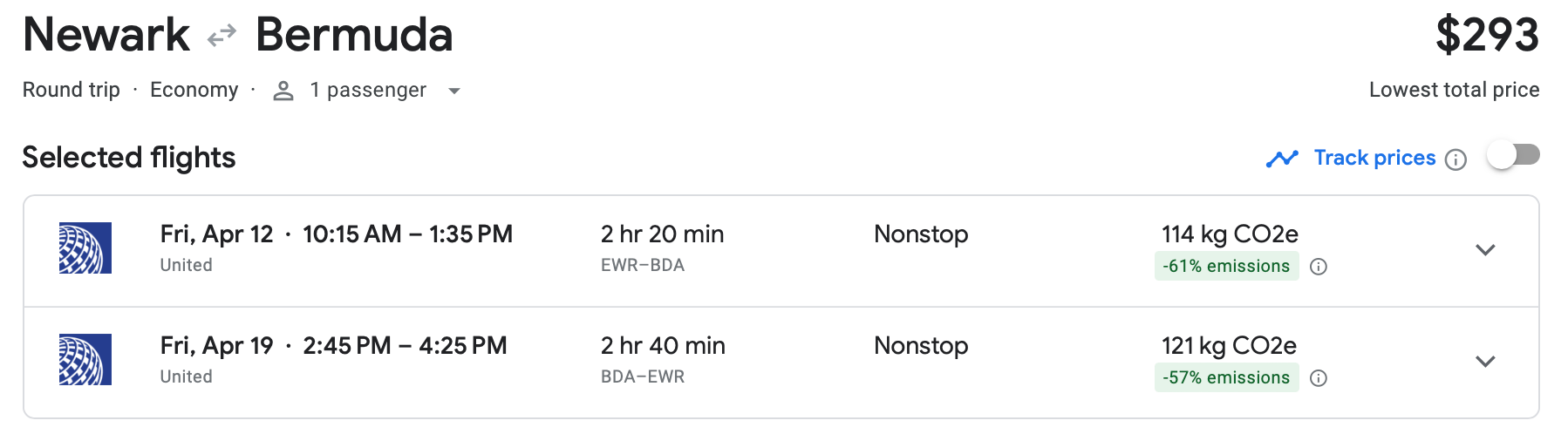 newark to bermuda flight on google