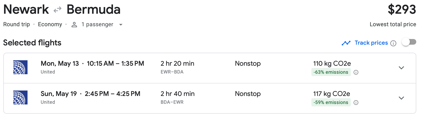 newark to bermuda flight on google
