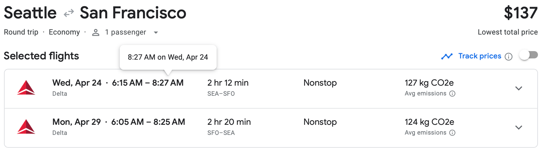 seattle to san francisco flight