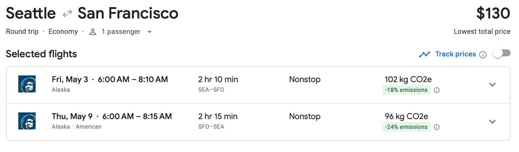 seattle to san francisco flight
