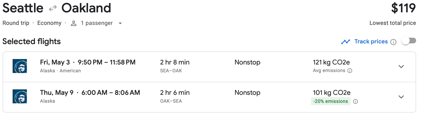 seattle to oakland flight