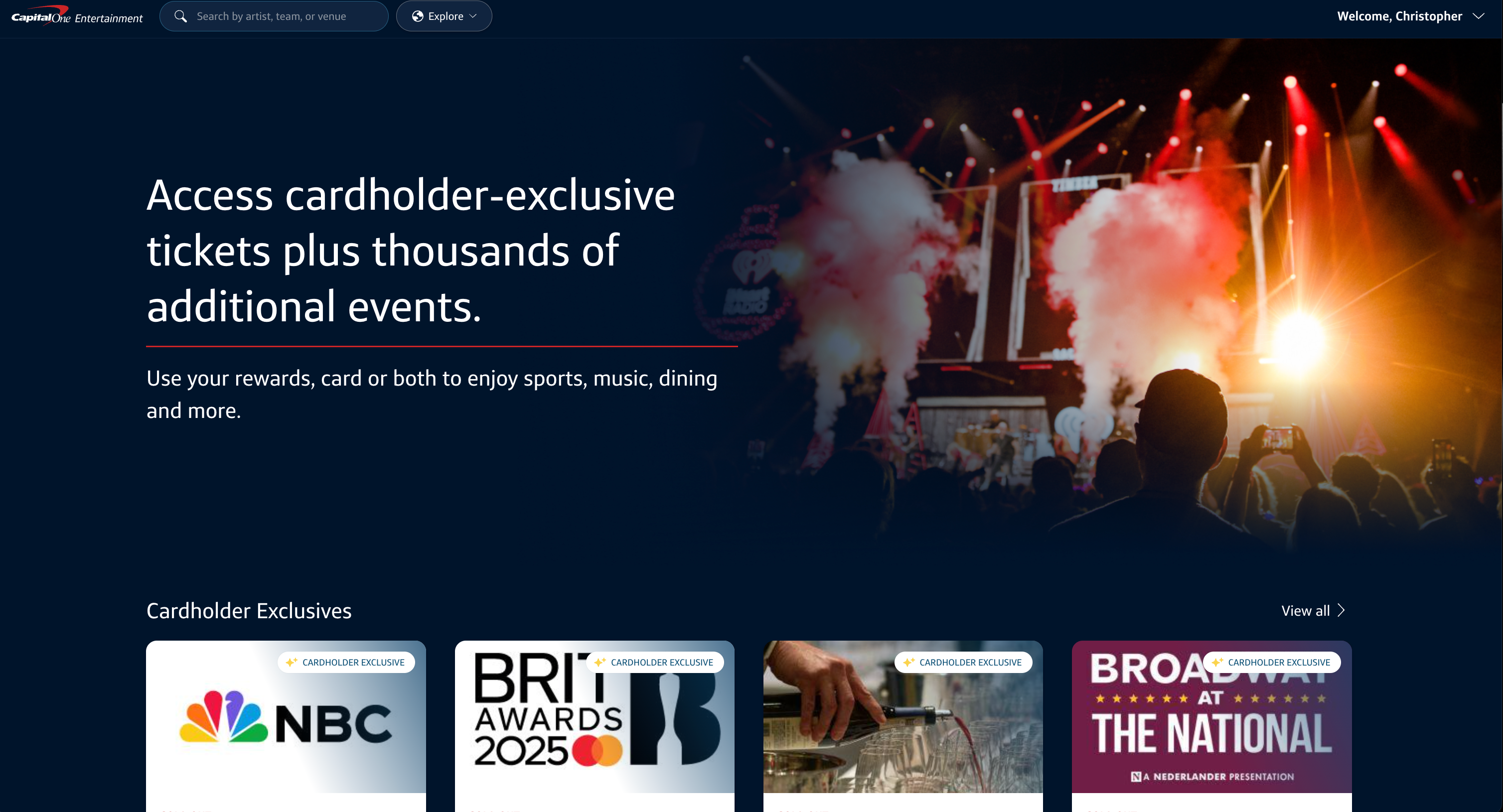 Screenshot of Capital One Entertainment
