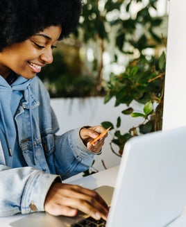 Woman booking a flight