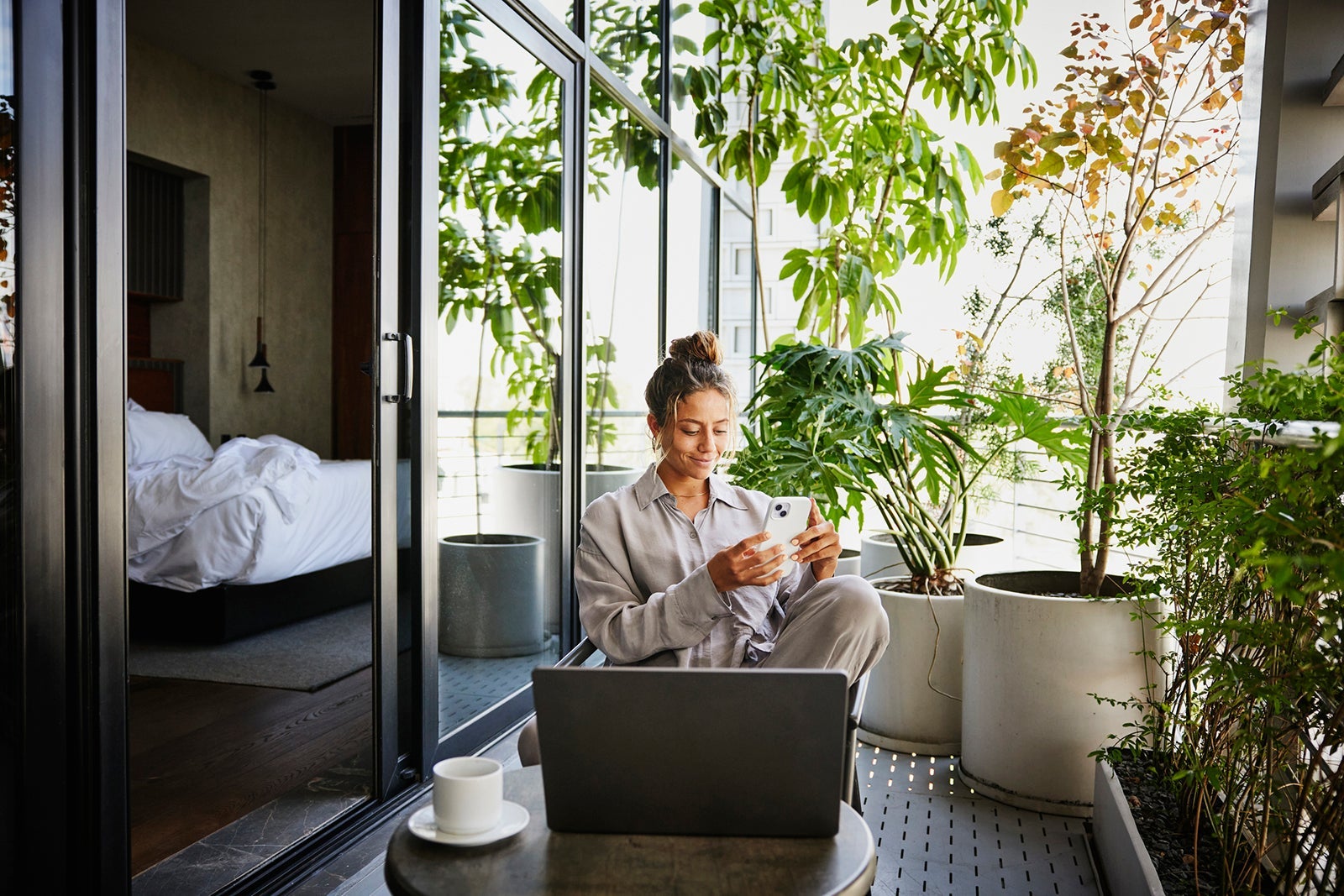 Woman sitting on a patio