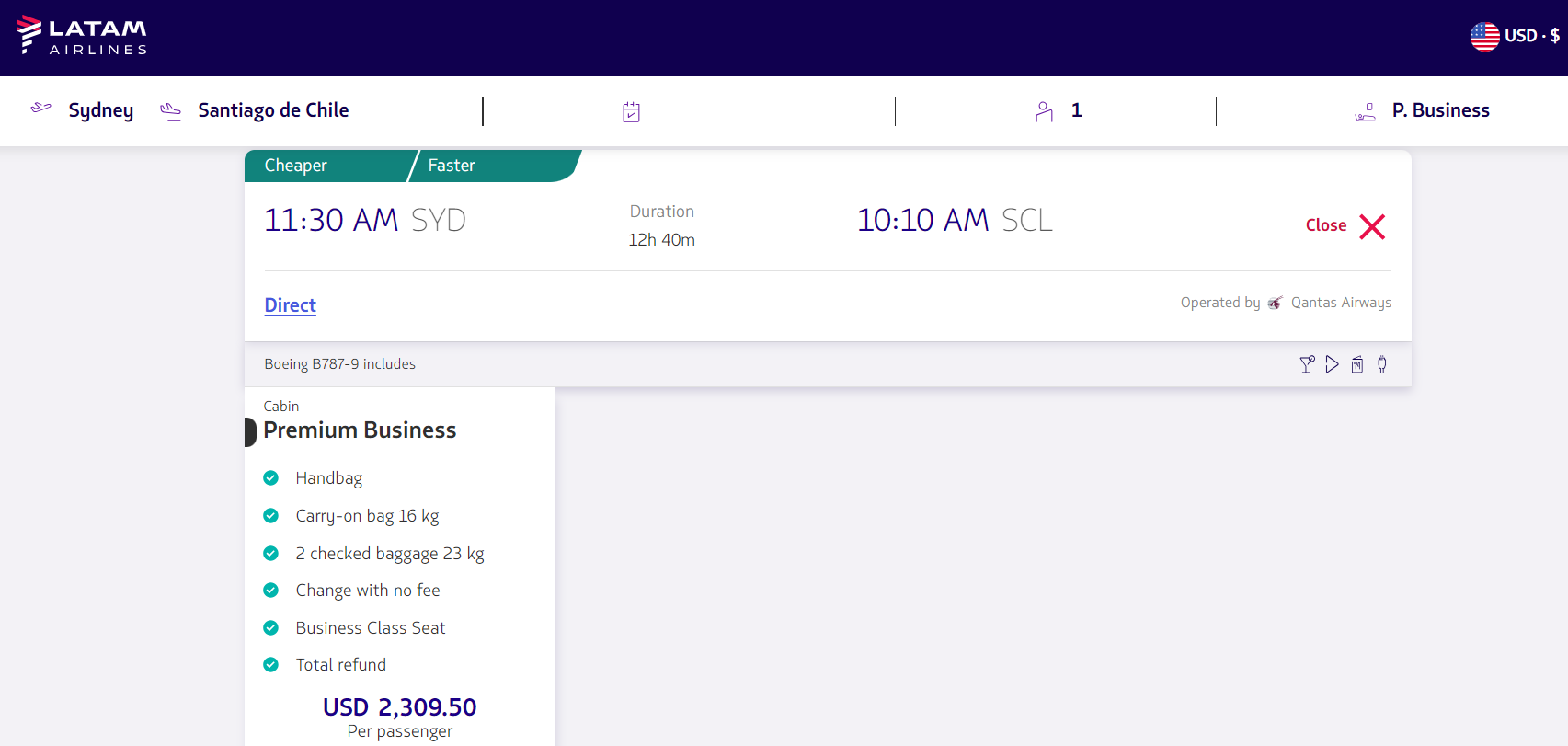 Latam codeshare on the same Qantas flight