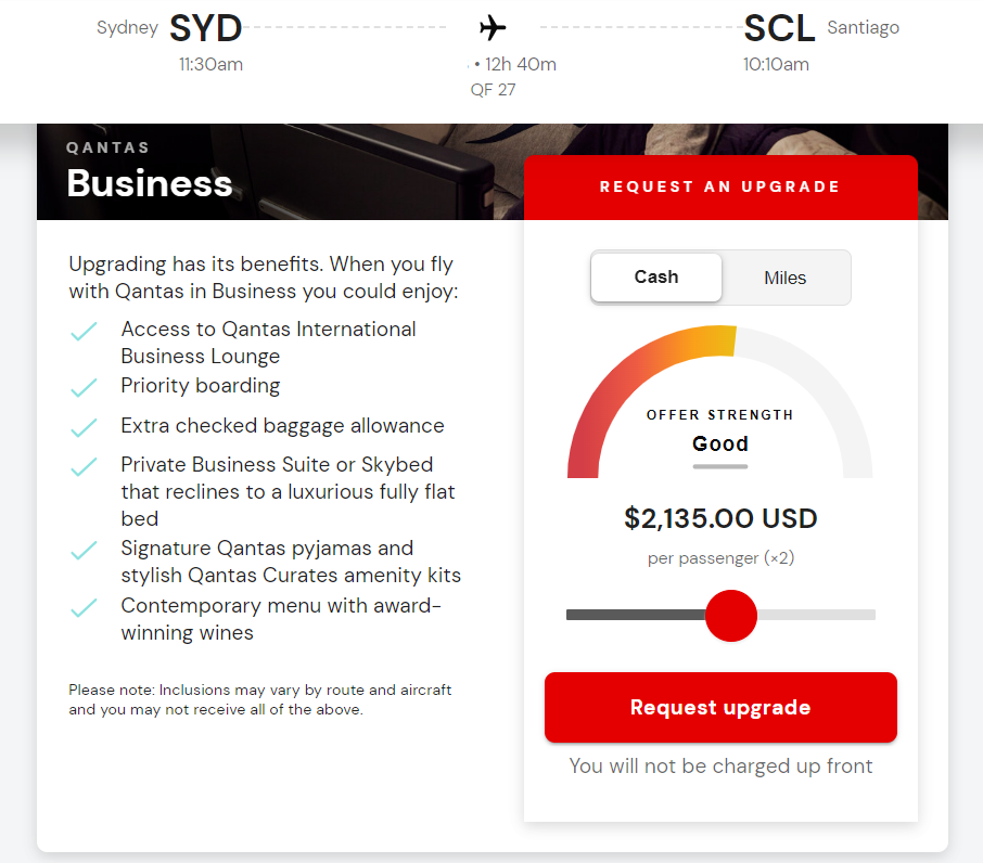 Upgrade Qantas flights with cash