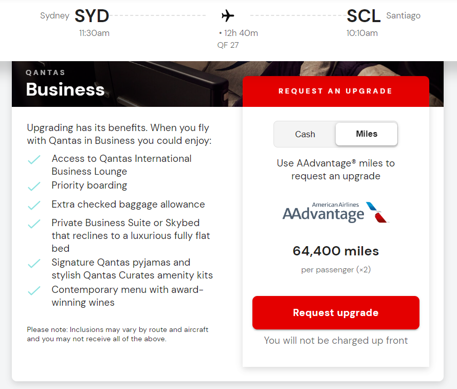 Upgrade Qantas flights with American miles
