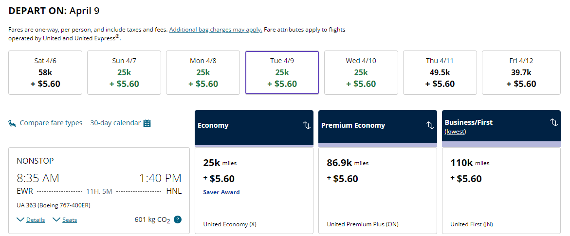 Redeem United miles for Hawaii flight