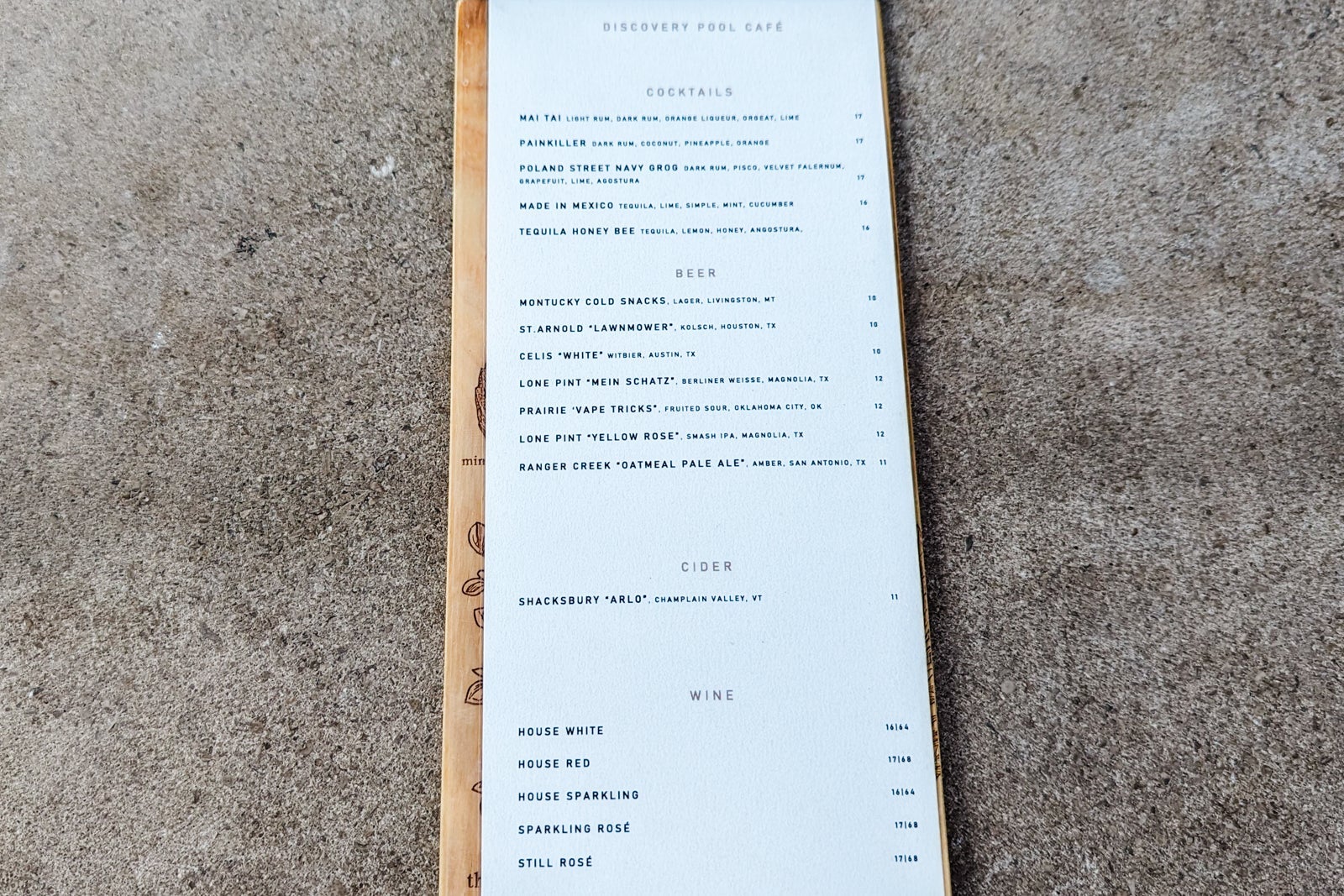 Miraval Austin pool bar menu