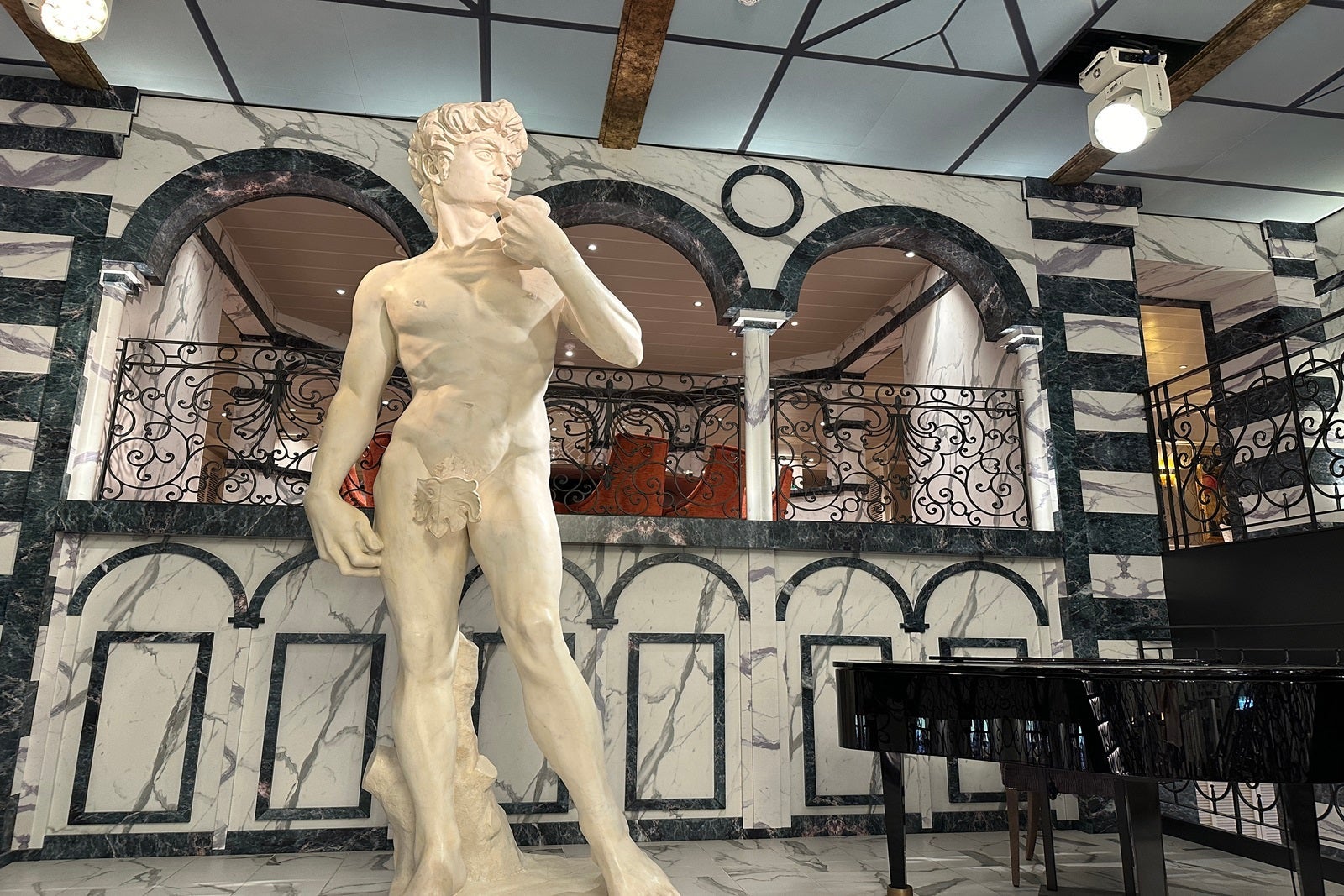 A replica of Michelangelo's David statue on the Carnival Firenze