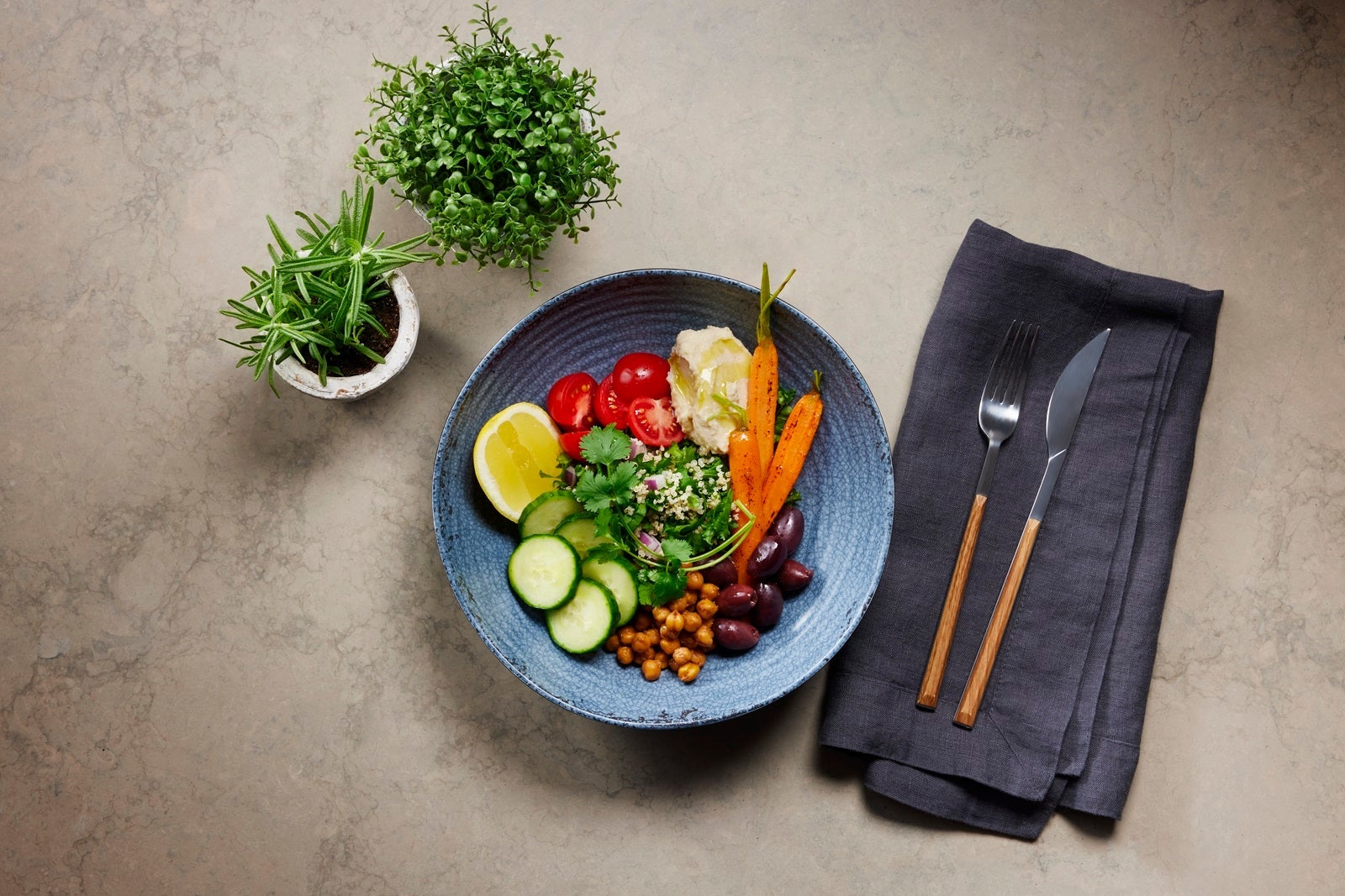 Aerial photo of a plant-based bowl