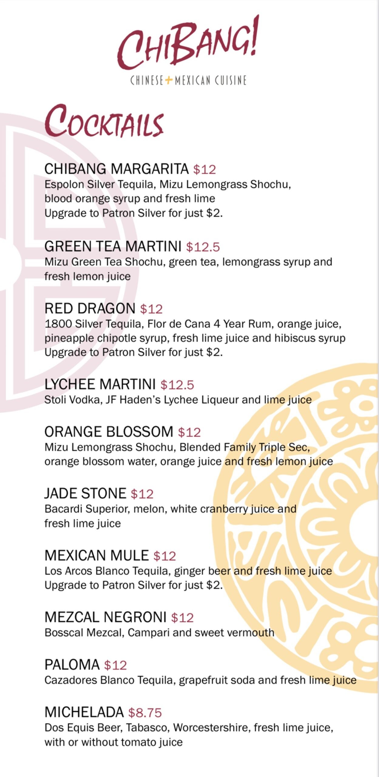 Part of a menu from a Chinese-Mexican restaurant