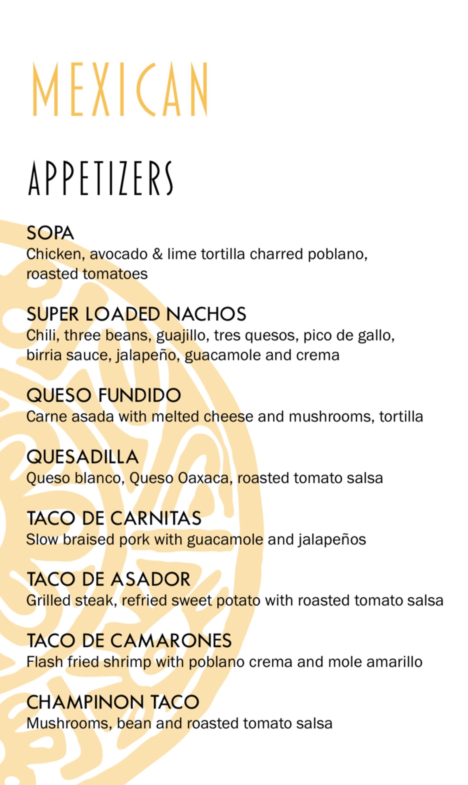 Part of a menu from a Chinese-Mexican restaurant