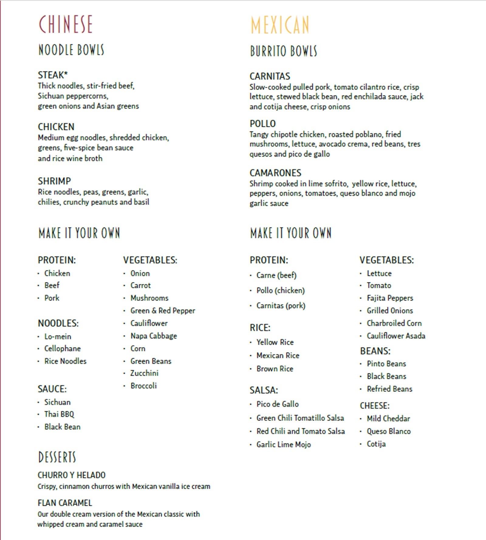 The lunch menu from the Chibang restaurant on Carnival Cruise Line's Excel Class ships