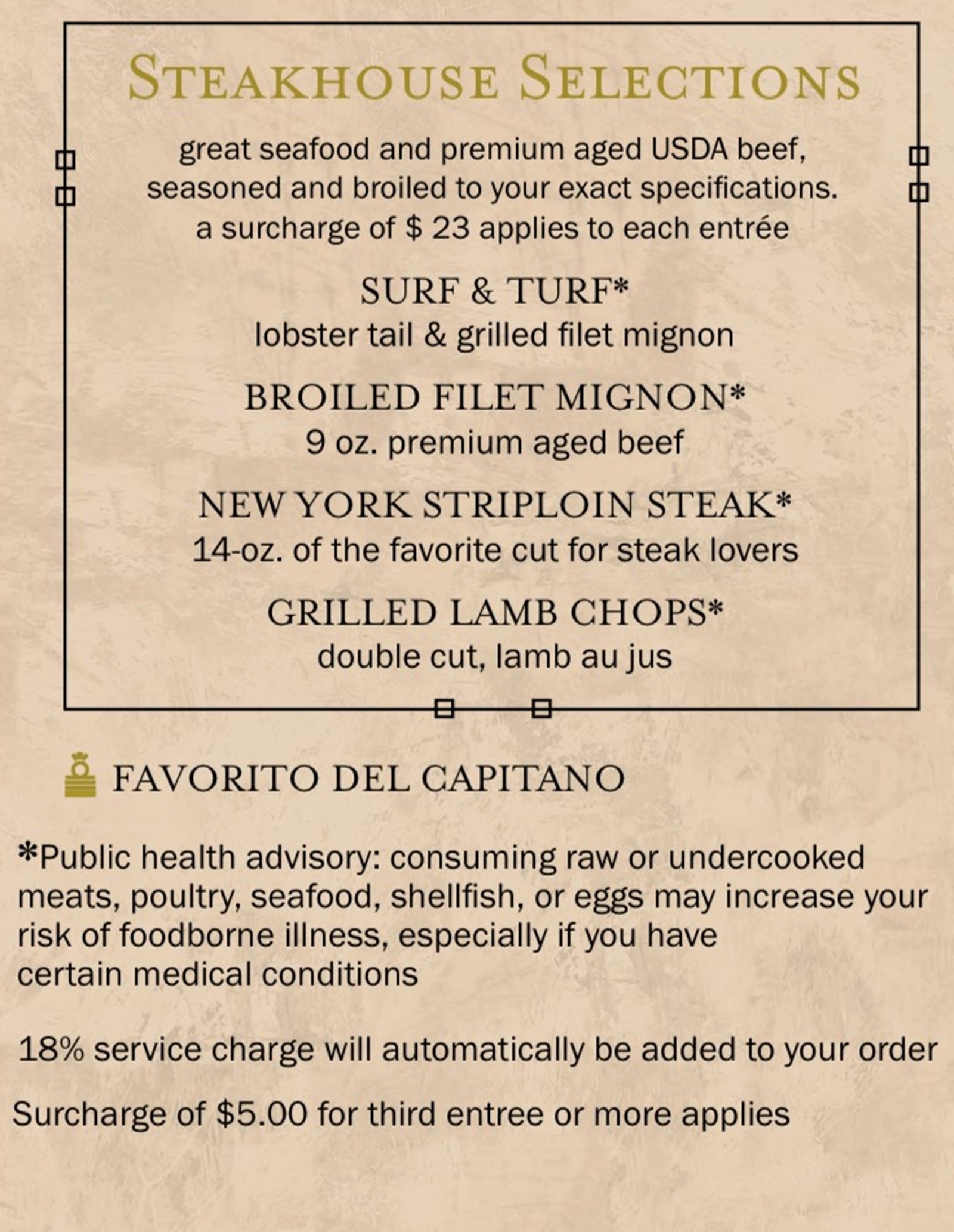 Part of an Italian restaurant menu