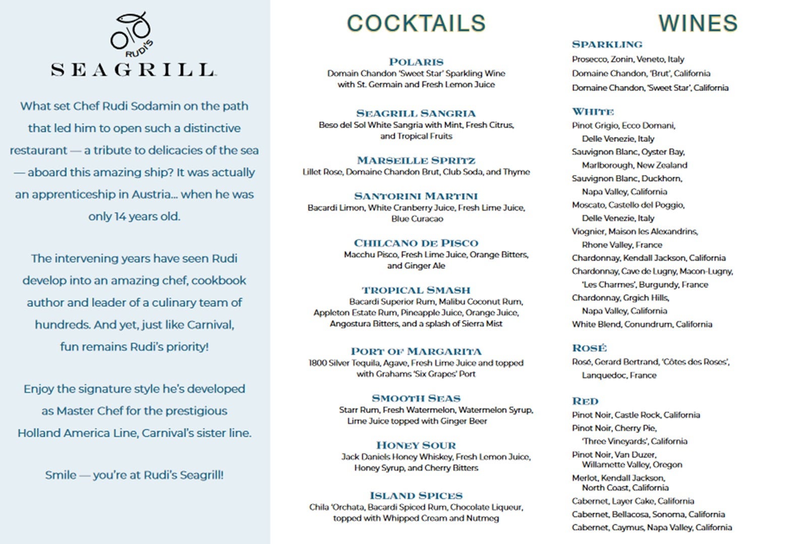 Part of a seafood restaurant menu