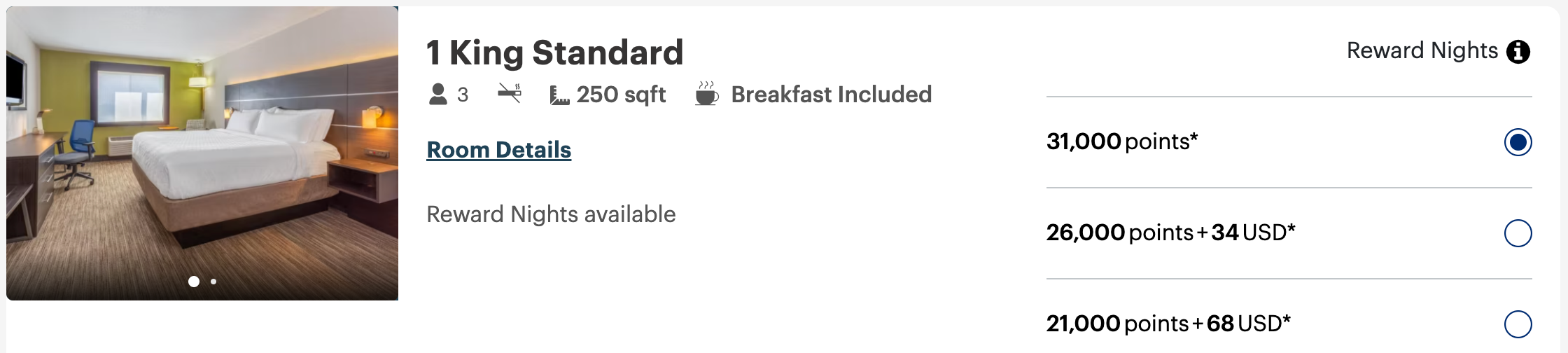 award rates for king standard room