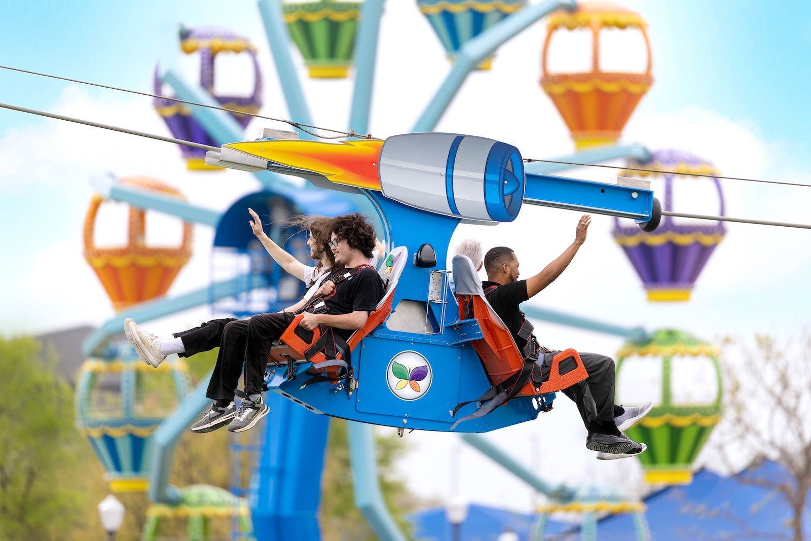 children on theme park ride