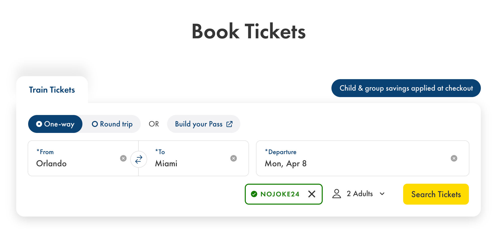 screenshot of Brightline BOGO deal