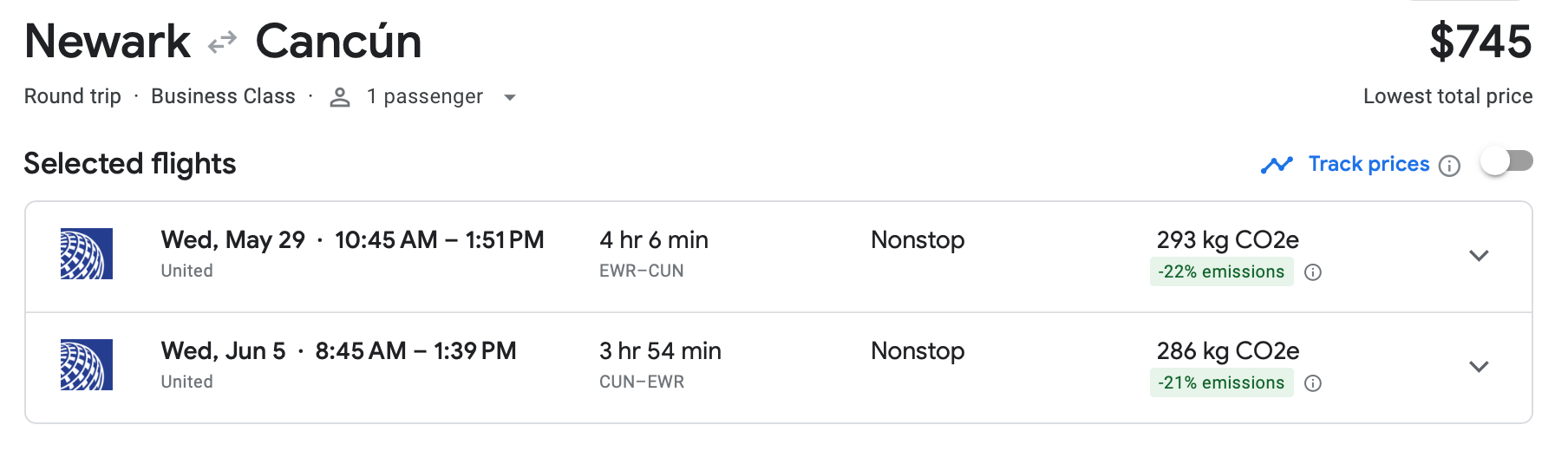 google flights screenshot