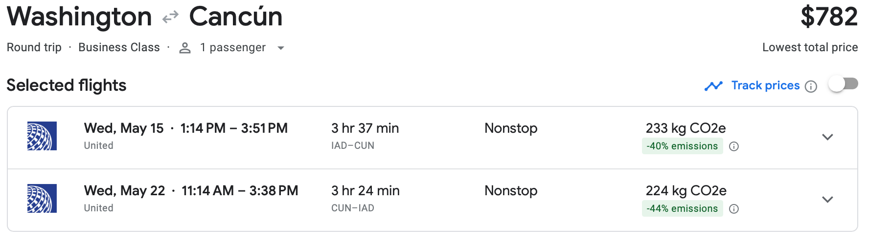 google flights screenshot