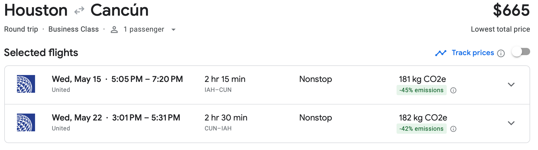 google flights screenshot