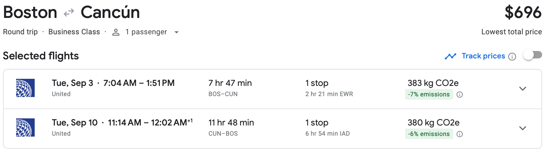 google flights screenshot