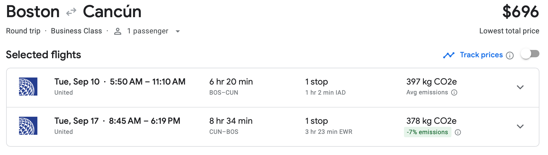 google flights screenshot