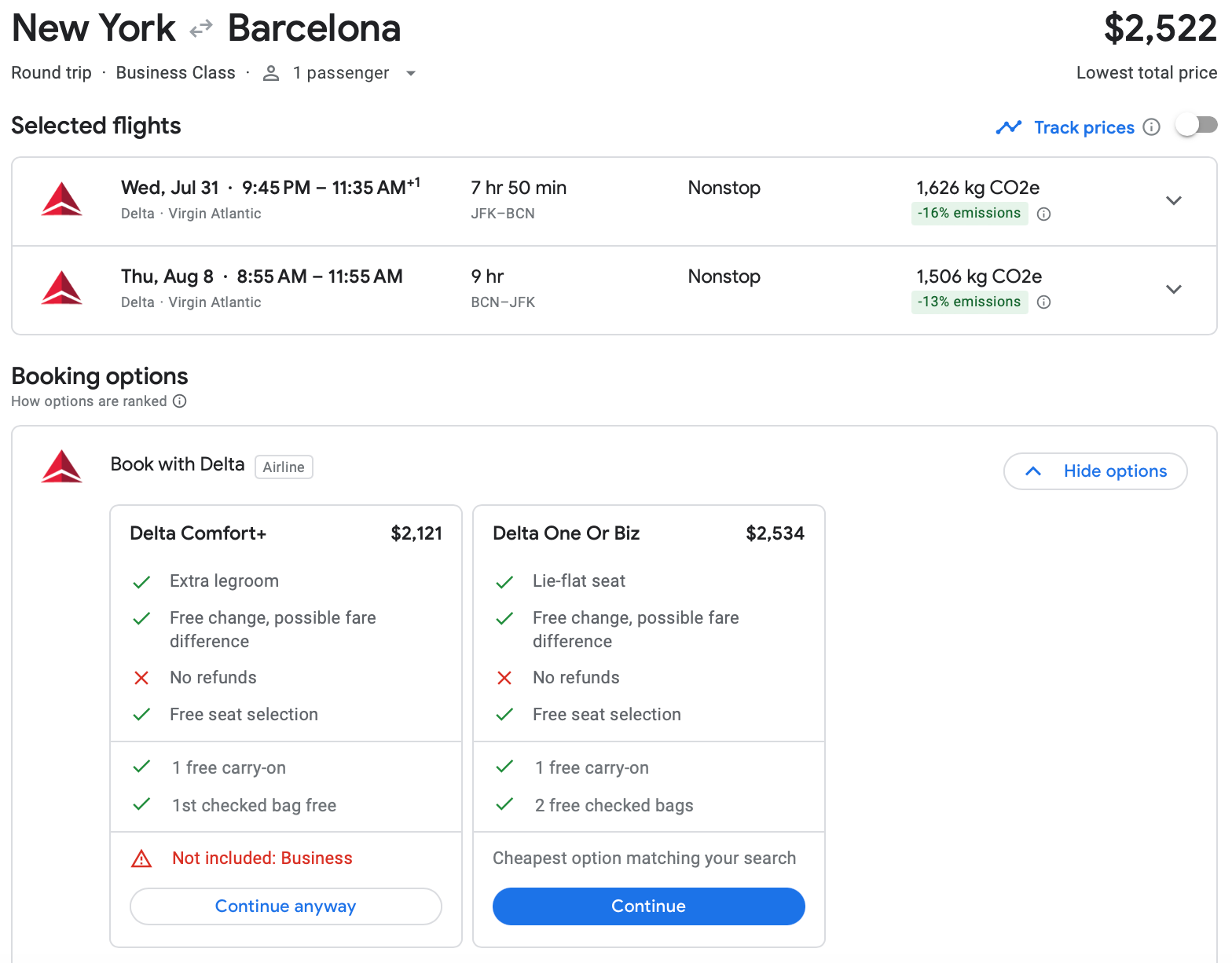 google flights screenshot