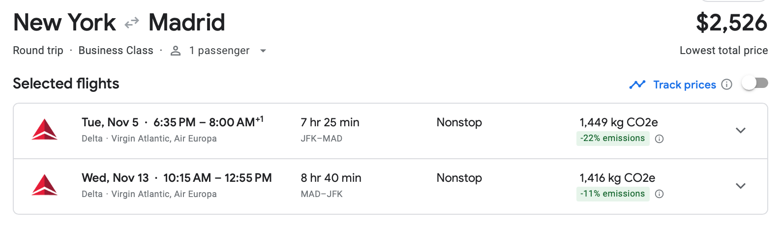 google flights screenshot