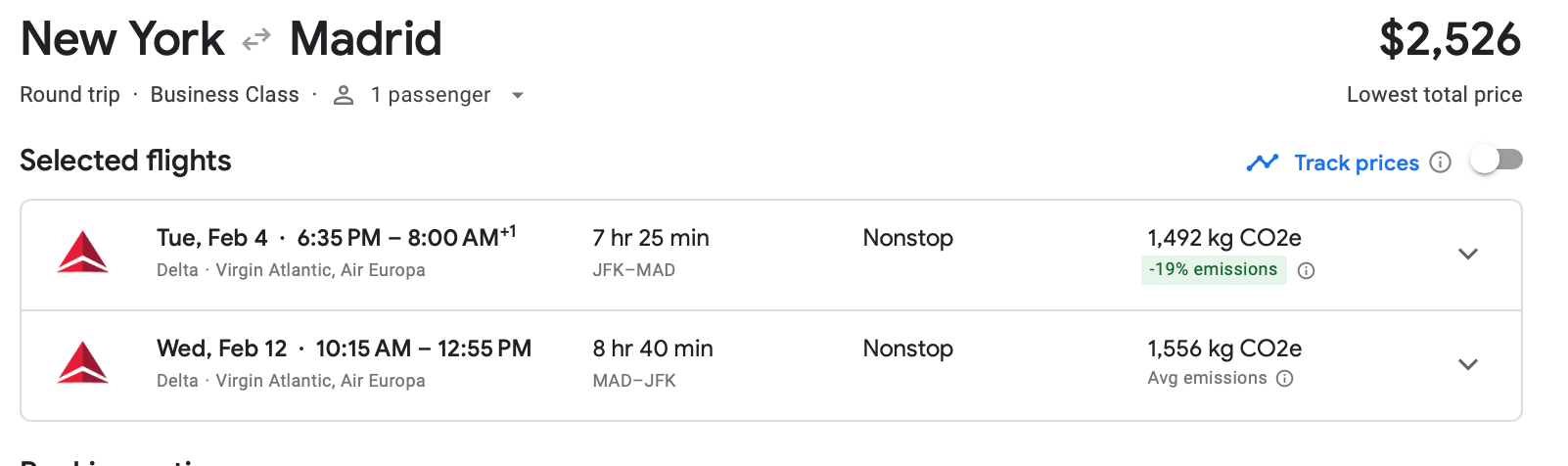 google flights screenshot