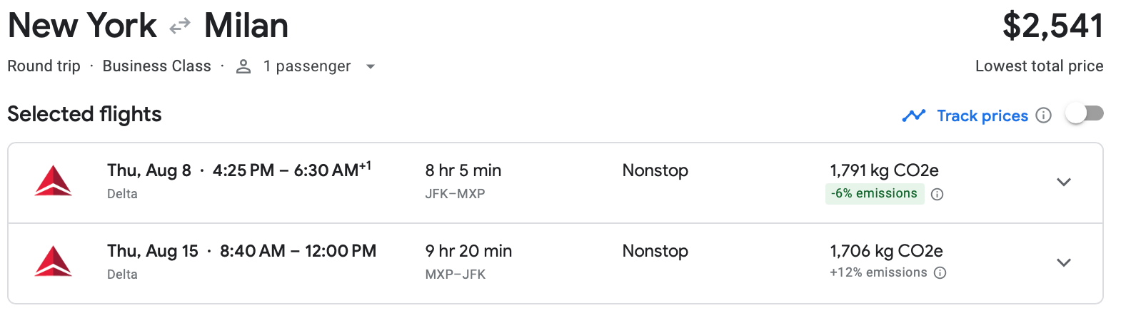 google flights screenshot