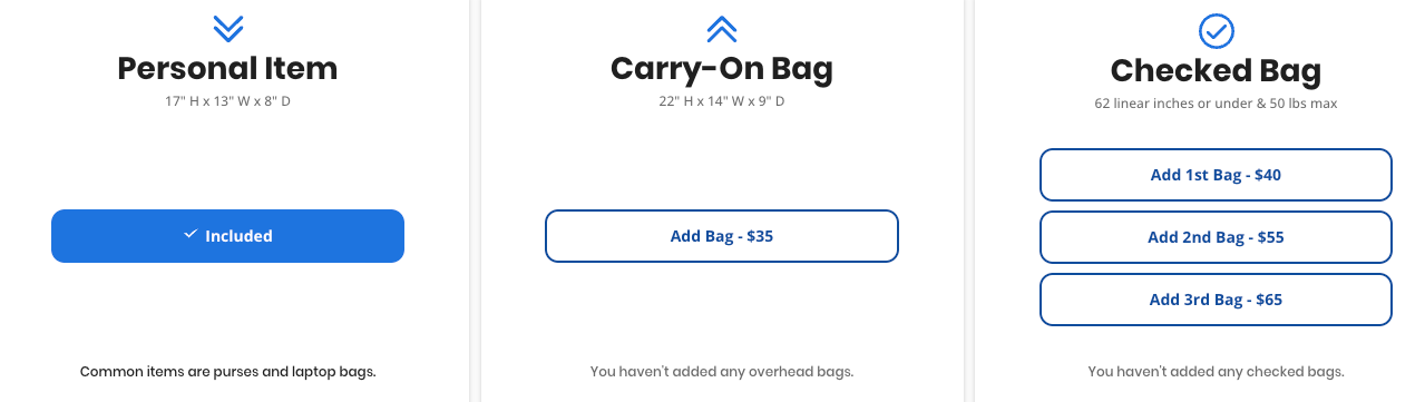 screenshot of Breeze baggage details
