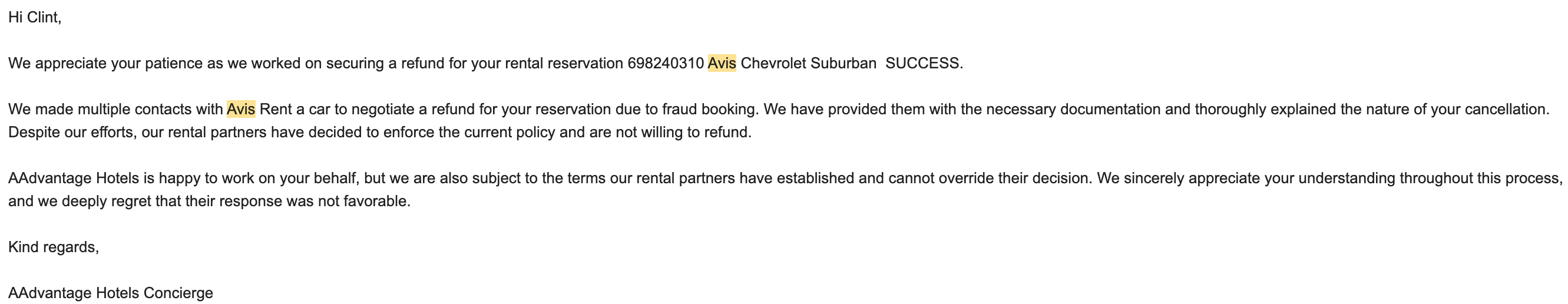 Email from AAdvantage Hotels.
