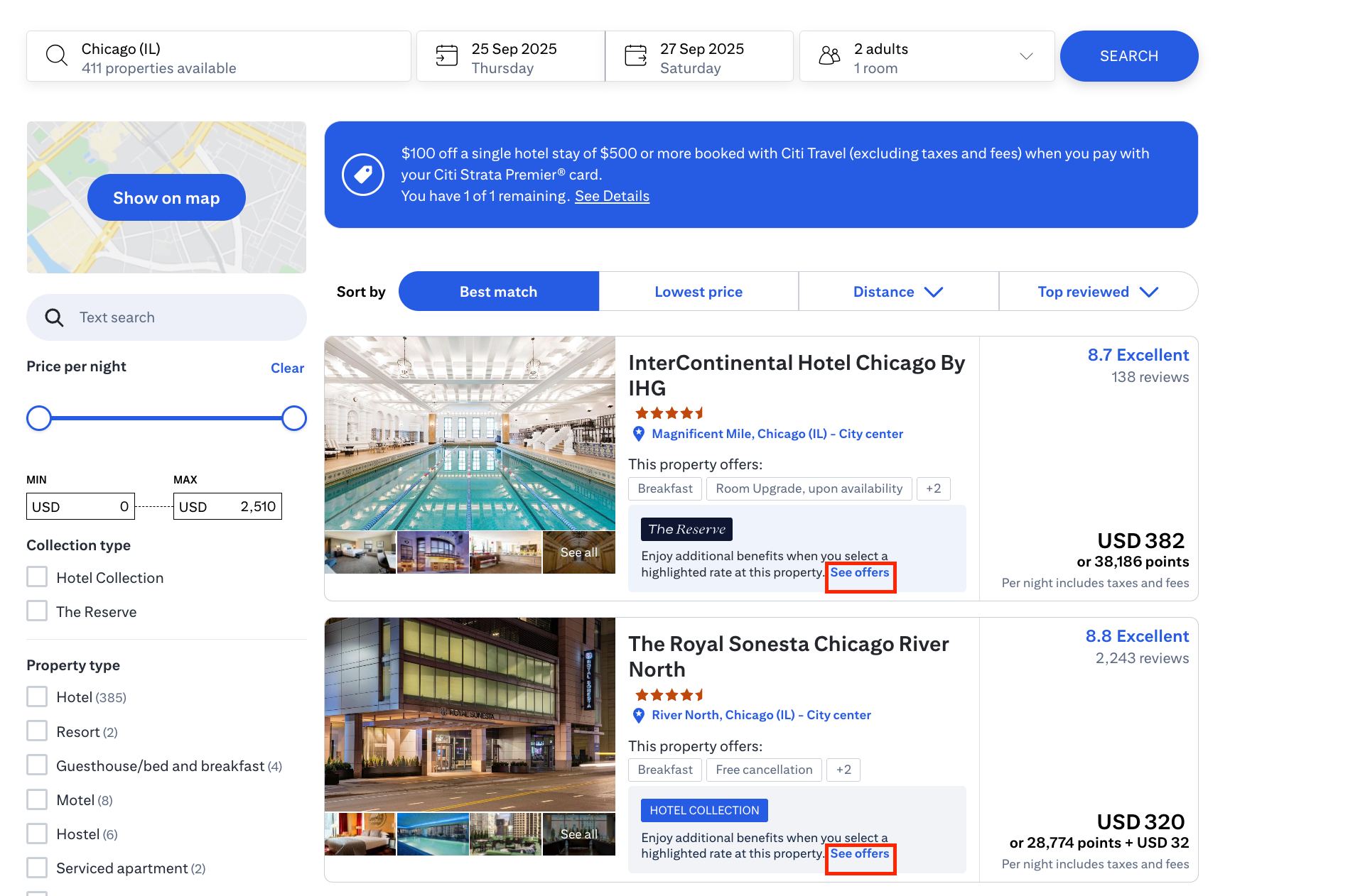 Citi Travel Chicago search results