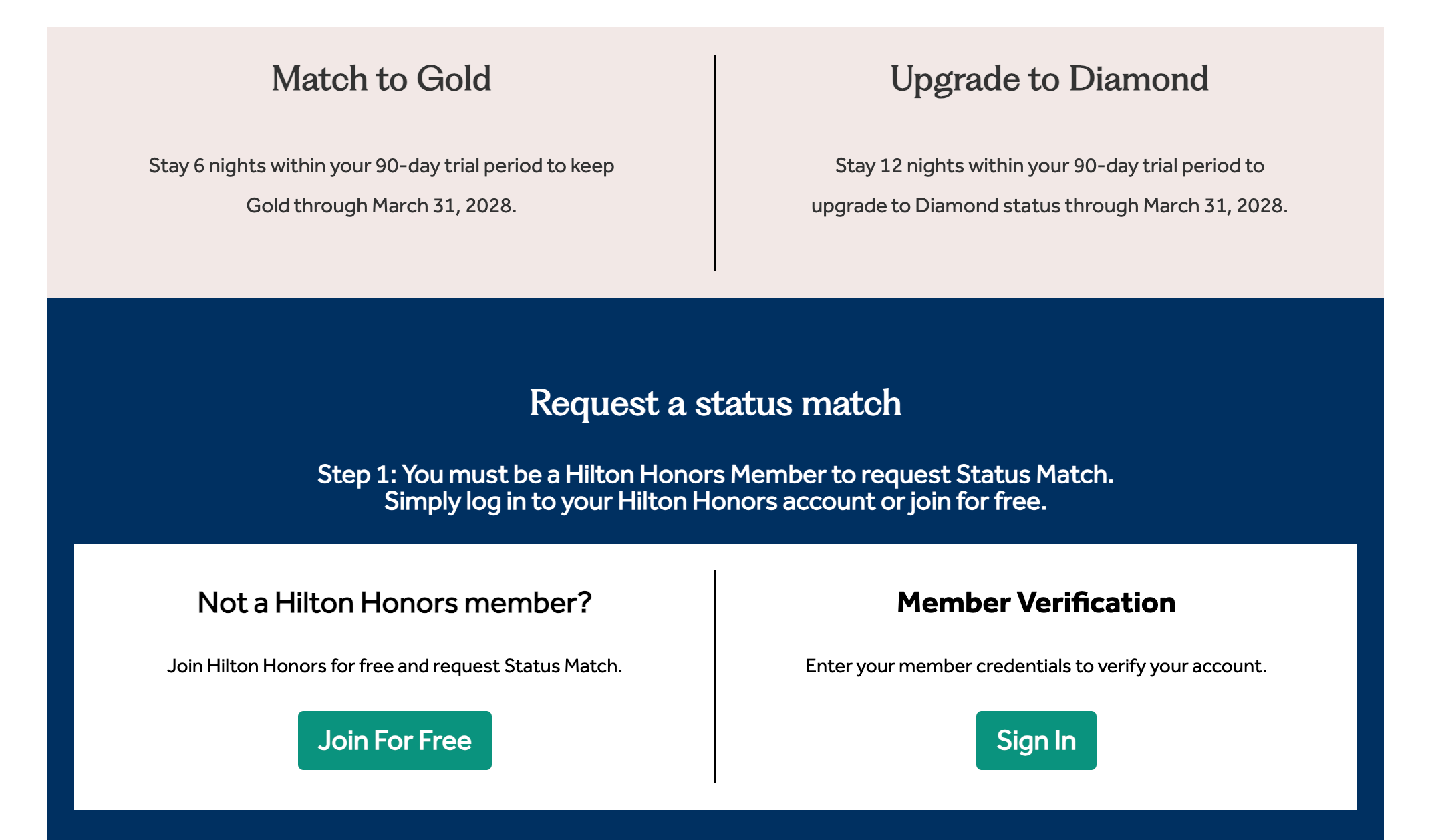 screenshot of Hilton status match
