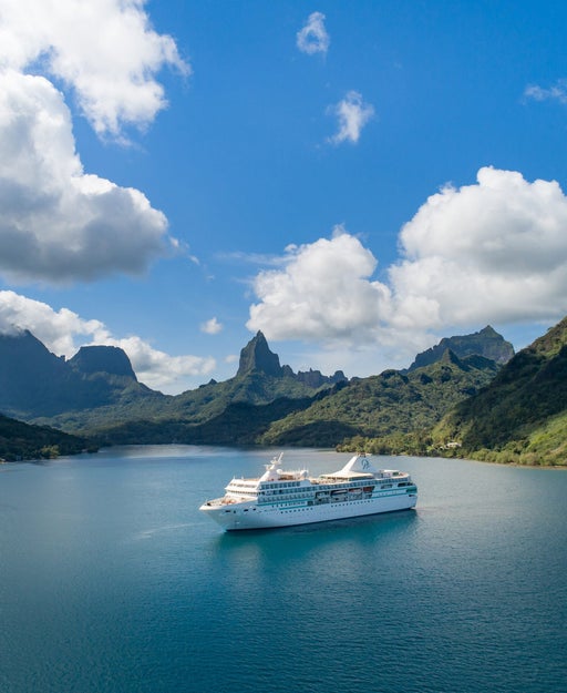 The Gauguin anchored in Moorea in French Polynesia