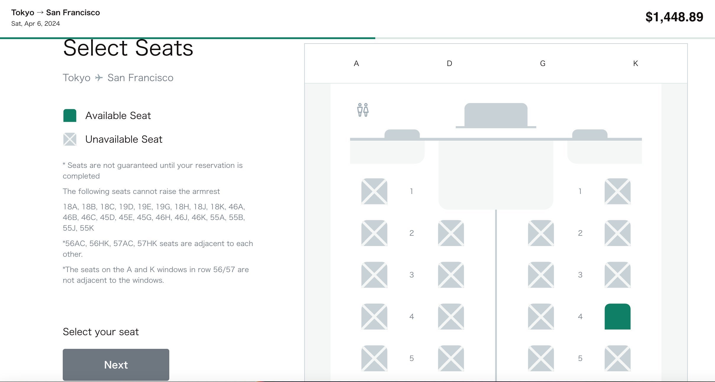 ZIPAIR Full-Flat Cabin Seat Map