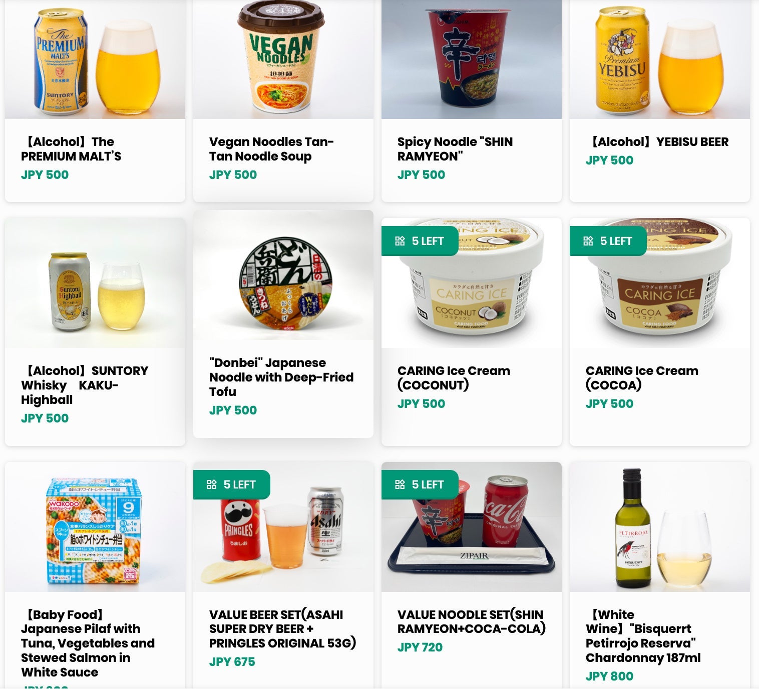 ZIPAIR In-Flight Snacks for Purchase