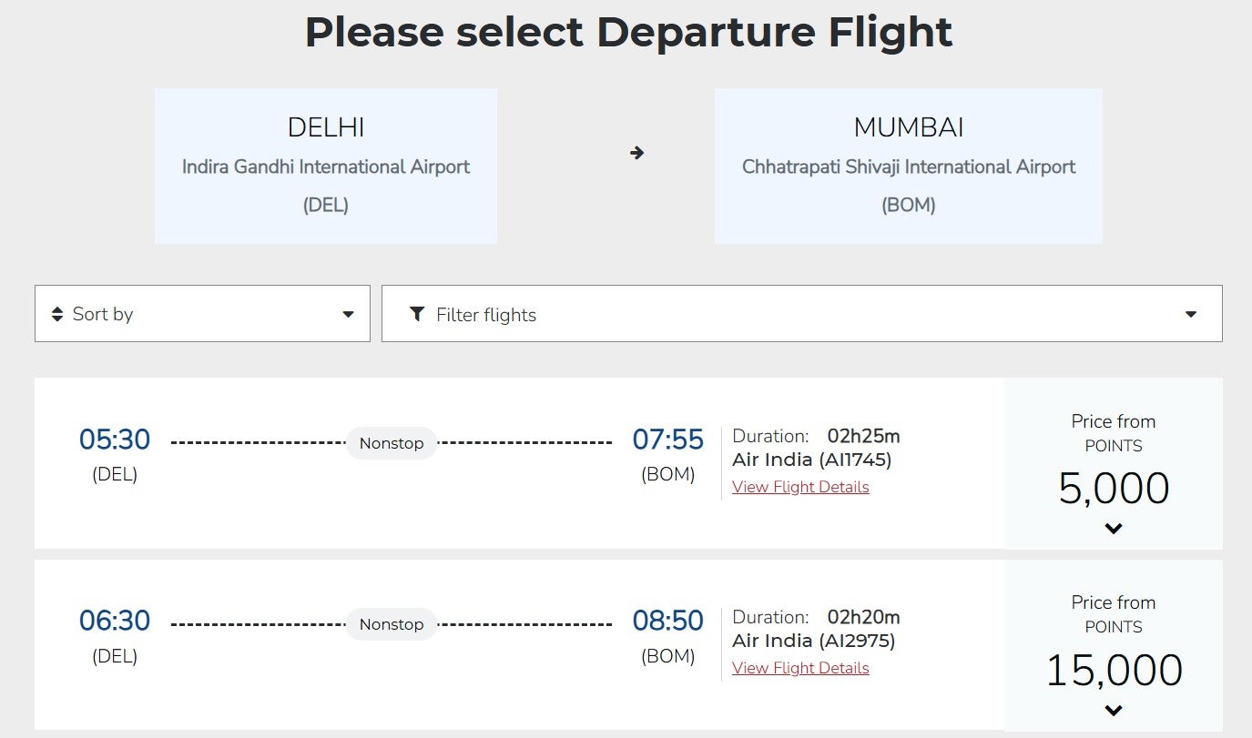 Air India award flight booking