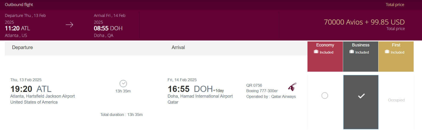 Book QSuite through Qatar