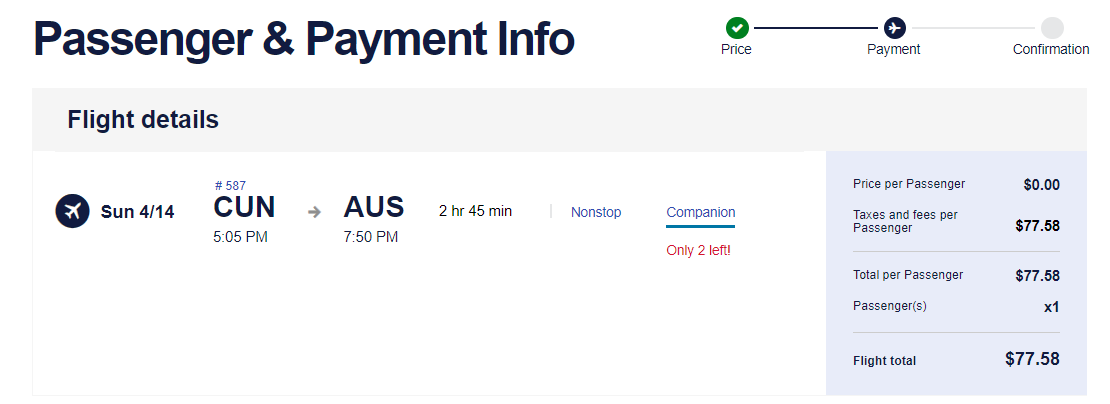 Adding Southwest Companion to flight