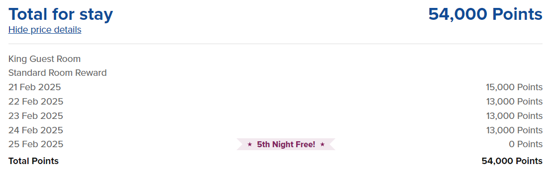 Hilton fifth night free