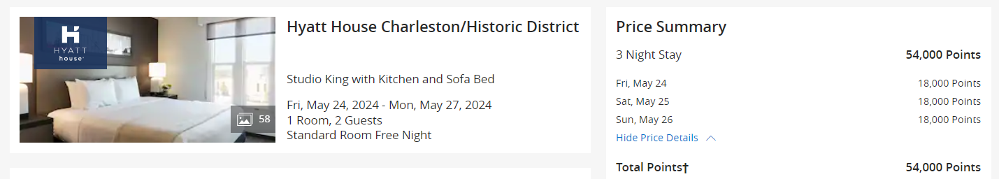 Hyatt award stay in Charleston