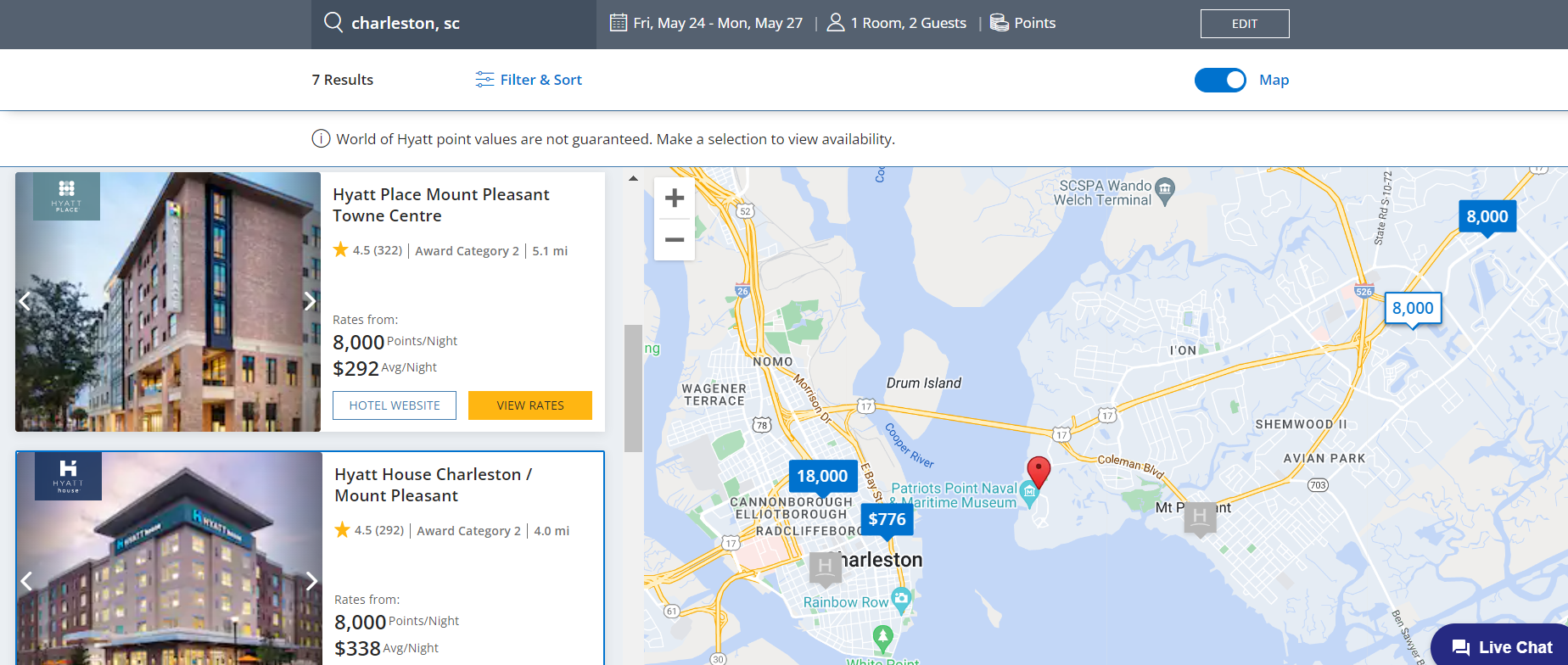 Hyatt award stays in Charleston