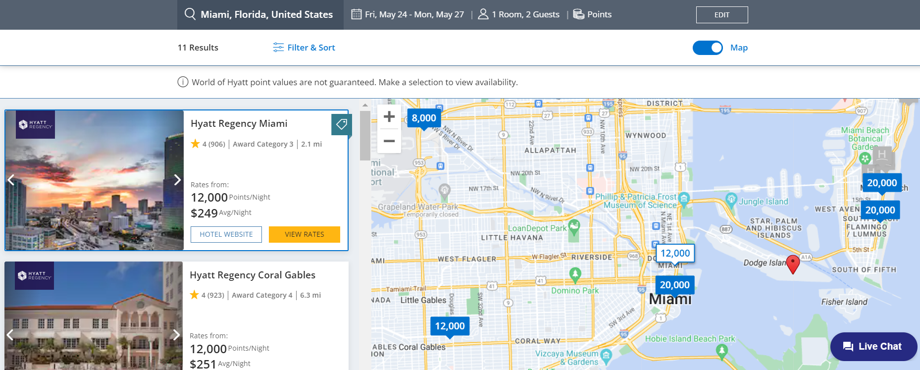 Hyatt awards bookable in Miami