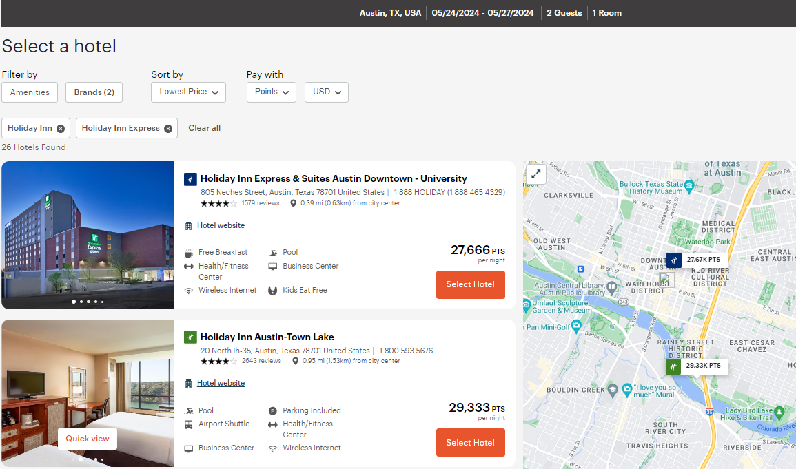 Redeeming IHG points for a stay in Austin