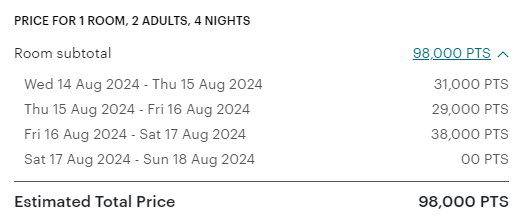 IHG fourth night reward