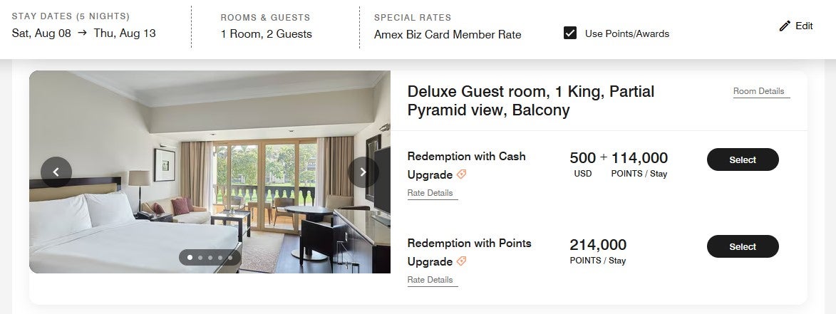 Marriott redemption with points or cash upgrade