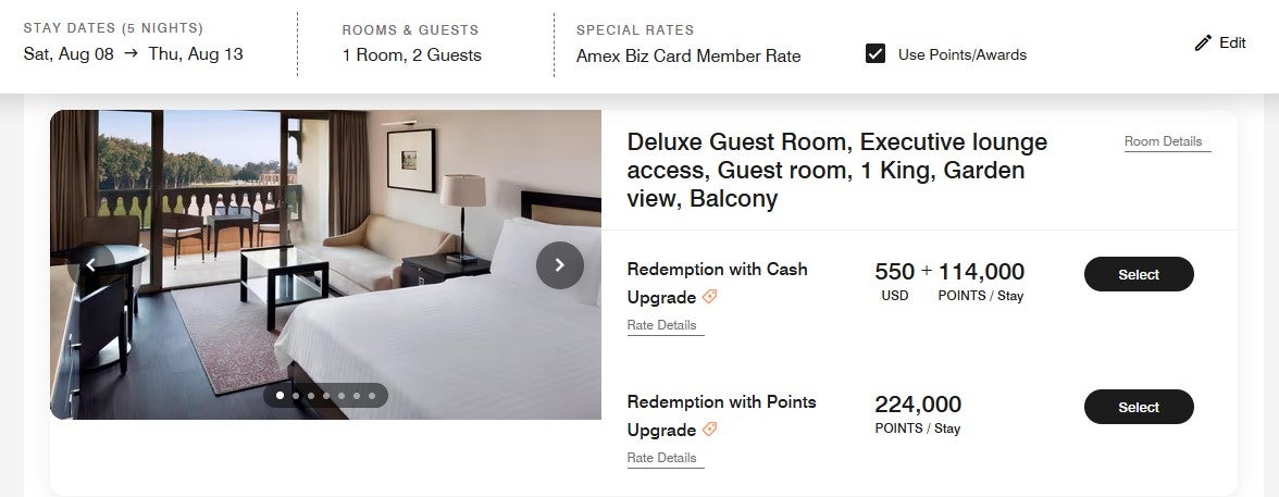 Marriott redemption with points or cash upgrade